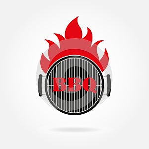 BBQ and grill icon or label. Grill and barbecue design template with fire flame. Vector illustration